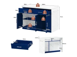Ilha de cozinha central com 3 portas + 2 gavetas - 120 x 60 x 91 cm - com tomadas + USB - MDF - azul