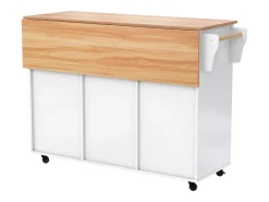 Ilha de cozinha central com 2 gavetas - Bancada extensível - pés com rodízios ou em madeira maciça - Branco