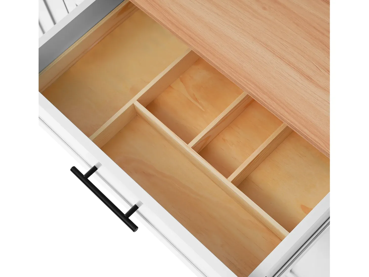Ilha de cozinha central com 2 gavetas - Bancada extensível - pés com rodízios ou em madeira maciça - Branco