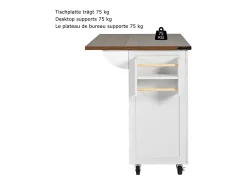 Ilha de cozinha central móvel com 2 portas e 3 gavetas - tampo extensível - 140 x 45/73 x 92,5 cm - Madeira MDF + metal - Branco + natural