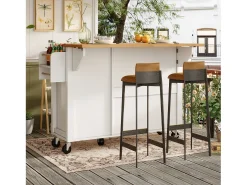 Ilha de cozinha central móvel - Tampos extensíveis - 121x70x90 cm - 1 gaveta e 3 portas - com toalheiro - MDF - Branco