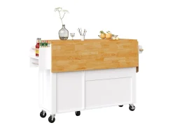 Ilha de cozinha central móvel - Tampos extensíveis - 121x70x90 cm - 1 gaveta e 3 portas - com toalheiro - MDF - Branco