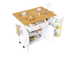 Ilha de cozinha central móvel - Tampos extensíveis - 121x70x90 cm - 1 gaveta e 3 portas - com toalheiro - MDF - Branco
