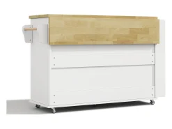 Ilha de cozinha central móvel - mesa de jantar dobrável - con espaço de armazenamento e prateleira para especiarias - con rodas - Branco