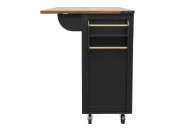 Ilha de cozinha central móvel - bancada extensível - 2 gavetas e 4 portas - com toalheiro - MDF - preto + natural