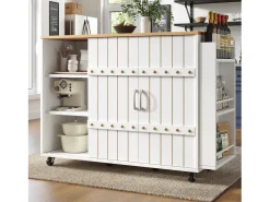 Ilha de cozinha central móvel - Tampos extensíveis - 3 gavetas - Com prateleira para temperos e toalheiro - MDF - branco