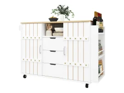 Ilha de cozinha central móvel - Tampos extensíveis - 3 gavetas - Com prateleira para temperos e toalheiro - MDF - branco