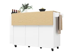 Ilha de cozinha central móvel - Tampos extensíveis - 3 gavetas - Com prateleira para temperos e toalheiro - MDF - branco