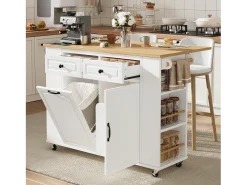 Ilha de cozinha central móvel 120x40x91,5cm - tampo extensível - con tomada - espaço de armazenamento multifuncional - branco