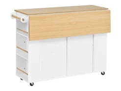 Ilha de cozinha central móvel 120x40x91,5cm - tampo extensível - con tomada - espaço de armazenamento multifuncional - branco