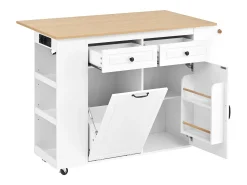 Ilha de cozinha central móvel 120x40x91,5cm - tampo extensível - con tomada - espaço de armazenamento multifuncional - branco