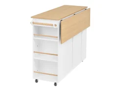 Ilha de cozinha central móvel 120x40x91,5cm - tampo extensível - con tomada - espaço de armazenamento multifuncional - branco
