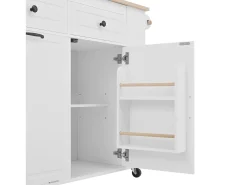 Ilha de cozinha central móvel 120x40x91,5cm - tampo extensível - con tomada - espaço de armazenamento multifuncional - branco