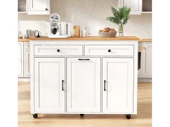 Ilha de cozinha central móvel 120x40x92cm - bancada extensível - con tomada elétrica - espaço de armazenamento multifuncional - branco