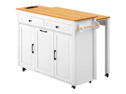 Ilha de cozinha central móvel 120x40x92cm - bancada extensível - con tomada elétrica - espaço de armazenamento multifuncional - branco