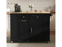 Ilha de cozinha central móvel 120x40x91,5cm - tampo extensível - con tomada - espaço de armazenamento multifuncional - preto