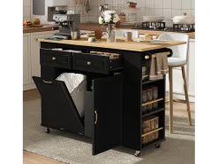 Ilha de cozinha central móvel 120x40x91,5cm - tampo extensível - con tomada - espaço de armazenamento multifuncional - preto