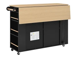 Ilha de cozinha central móvel 120x40x91,5cm - tampo extensível - con tomada - espaço de armazenamento multifuncional - preto