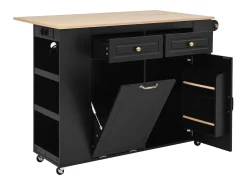 Ilha de cozinha central móvel 120x40x91,5cm - tampo extensível - con tomada - espaço de armazenamento multifuncional - preto