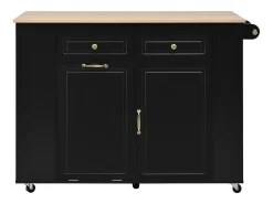 Ilha de cozinha central móvel 120x40x91,5cm - tampo extensível - con tomada - espaço de armazenamento multifuncional - preto