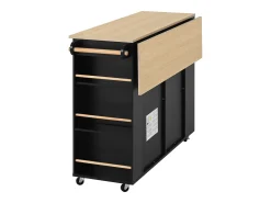 Ilha de cozinha central móvel 120x40x91,5cm - tampo extensível - con tomada - espaço de armazenamento multifuncional - preto