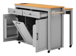 Ilha de cozinha central móvel 120x40x92cm - bancada extensível - con tomada elétrica - espacio de armazenamento multifuncional - cinza