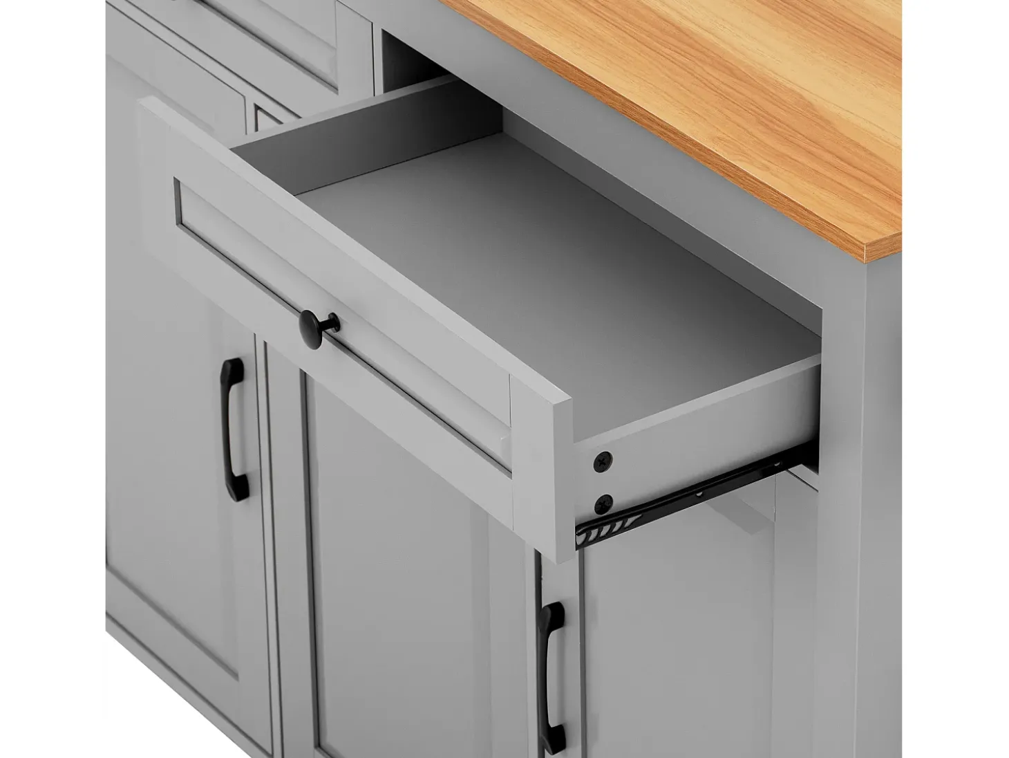 Ilha de cozinha central móvel 120x40x92cm - bancada extensível - con tomada elétrica - espacio de armazenamento multifuncional - cinza