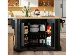 Ilha de cozinha central móvel - Tampo extensível - 120x75x91cm - 2 portas e 6 gavetas - con porta-toalhas - Preto