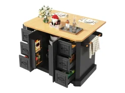 Ilha de cozinha central móvel - Tampo extensível - 120x75x91cm - 2 portas e 6 gavetas - con porta-toalhas - Preto