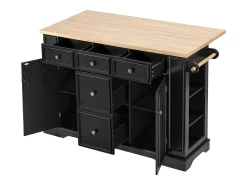 Ilha de cozinha central 130,5x40x92cm - tampo dobrável - con tomada de corrente - con 2 portas e 5 gavetas - preto