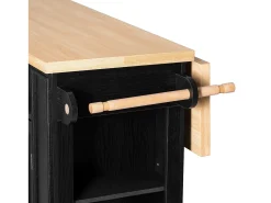 Ilha de cozinha central 130,5x40x92cm - tampo dobrável - con tomada de corrente - con 2 portas e 5 gavetas - preto
