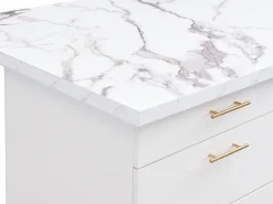 Ilha de cozinha com 6 gavetas em MDF e metal - Efeito mármore branco - ALEGRITA