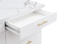 Ilha de cozinha com 6 gavetas em MDF e metal - Efeito mármore branco - ALEGRITA