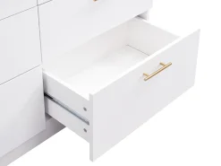 Ilha de cozinha com 6 gavetas em MDF e metal - Efeito mármore branco - ALEGRITA