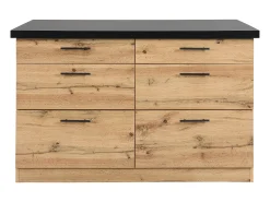Ilha de cozinha com 6 gavetas MDF e metal preto e natural claro - ALEGRITA