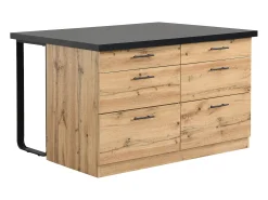 Ilha de cozinha com 6 gavetas MDF e metal preto e natural claro - ALEGRITA