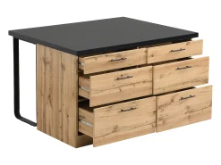 Ilha de cozinha com 6 gavetas MDF e metal preto e natural claro - ALEGRITA