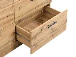 Ilha de cozinha com 6 gavetas MDF e metal preto e natural claro - ALEGRITA