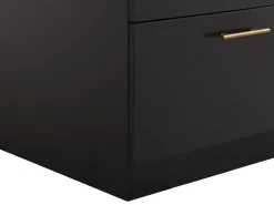 Ilha de cozinha com 6 gavetas MDF e metal preto e efeito mármore branco - ALEGRITA