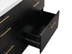 Ilha de cozinha com 6 gavetas MDF e metal preto e efeito mármore branco - ALEGRITA