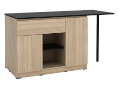 Ilha de cozinha com 2 portas, 1 gaveta e 2 prateleiras - Natural e preto - TUNORI