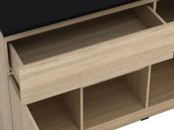 Ilha de cozinha com 2 portas, 1 gaveta e 2 prateleiras - Natural e preto - TUNORI