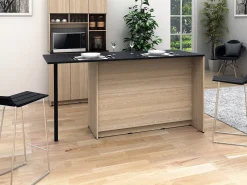 Ilha de cozinha com 2 portas, 1 gaveta e 2 prateleiras - Natural e preto - TUNORI