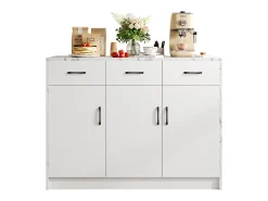 Ilha de cozinha com 3 portas e 3 gavetas - 112 x 60 x 90,5 cm - Tampo efeito mármore - Madeira MDF - Branco