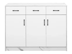 Ilha de cozinha com 3 portas e 3 gavetas - 112 x 60 x 90,5 cm - Tampo efeito mármore - Madeira MDF - Branco