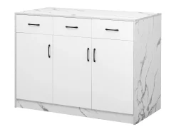 Ilha de cozinha com 3 portas e 3 gavetas - 112 x 60 x 90,5 cm - Tampo efeito mármore - Madeira MDF - Branco