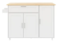 Ilha de cozinha com 3 portas e uma gaveta em MDF - Branco e natural claro