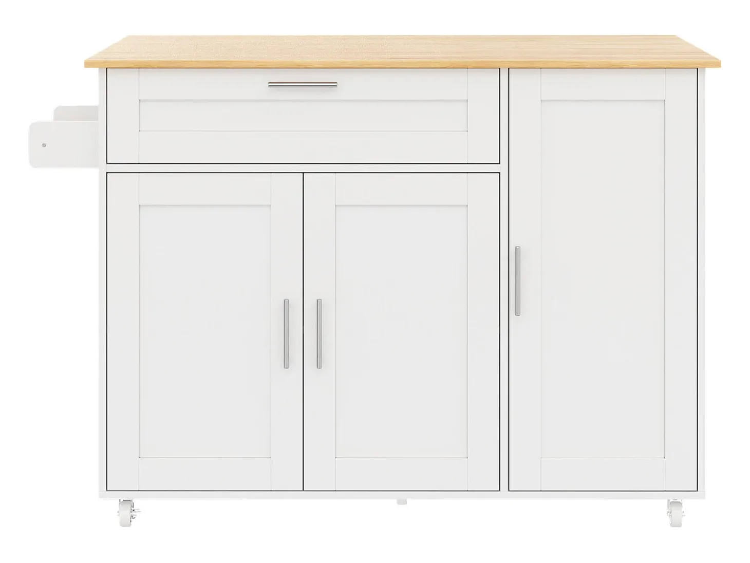 Ilha de cozinha com 3 portas e uma gaveta em MDF - Branco e natural claro