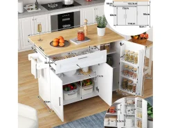 Ilha de cozinha com 3 portas e uma gaveta em MDF - Branco e natural claro