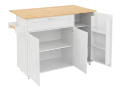 Ilha de cozinha com 3 portas e uma gaveta em MDF - Branco e natural claro